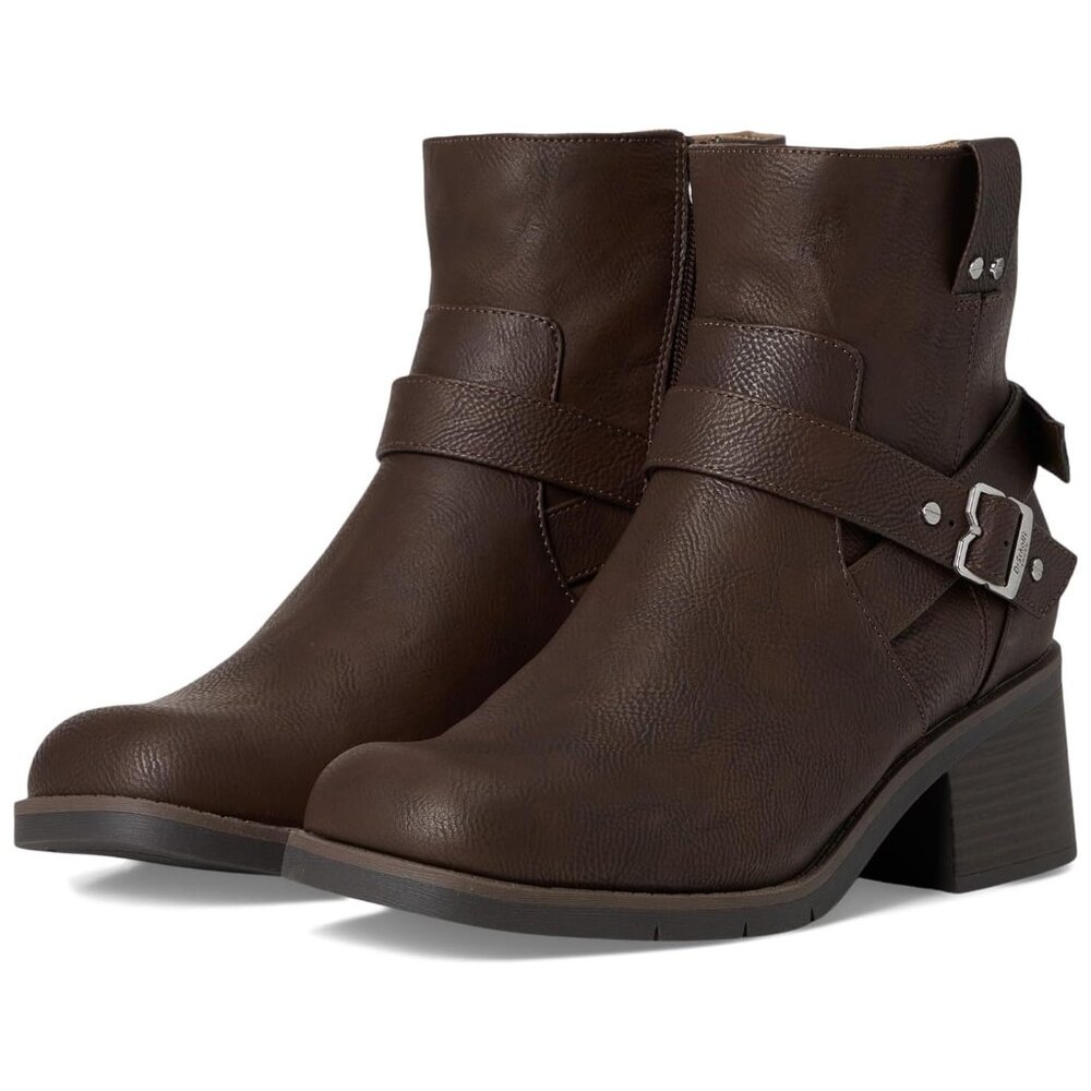 Dr. Scholl’s Janis Brown Buckle Ankle Boots Size 7.5 | Comfort Block Heel Bootie